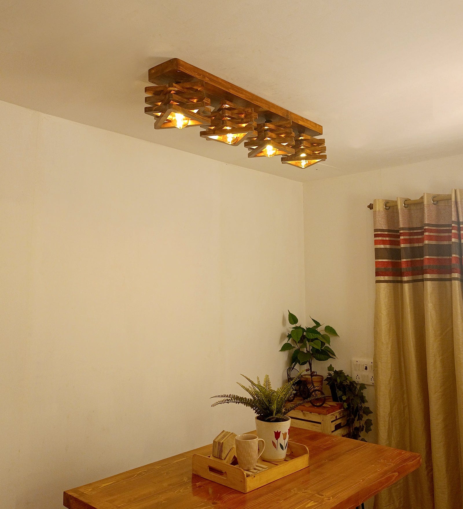 Star Brown Wooden 4 Series Ceiling Lamp (BULB NOT INCLUDED)