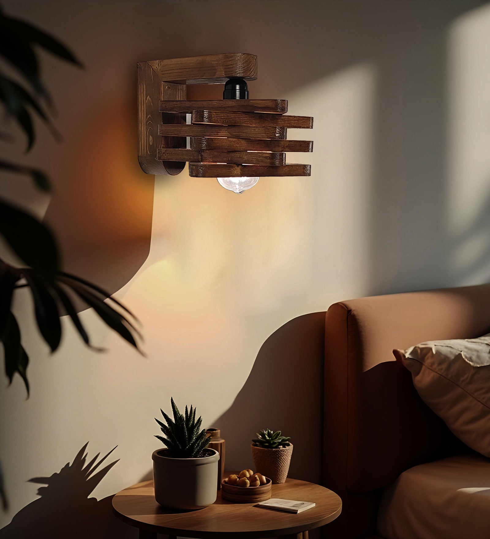 Star Brown Wooden Wall Light (BULB NOT INCLUDED)