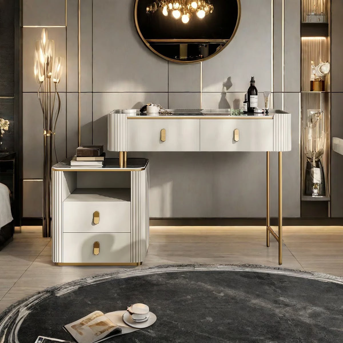 Elegant Stoicu Vanity Desk – Mirror and Ample Storage Space-OUCH CART |Dressing table