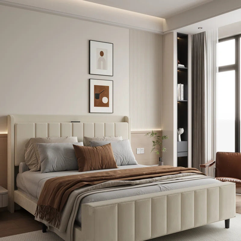 Stubbeman Upholstered Wingback Bed