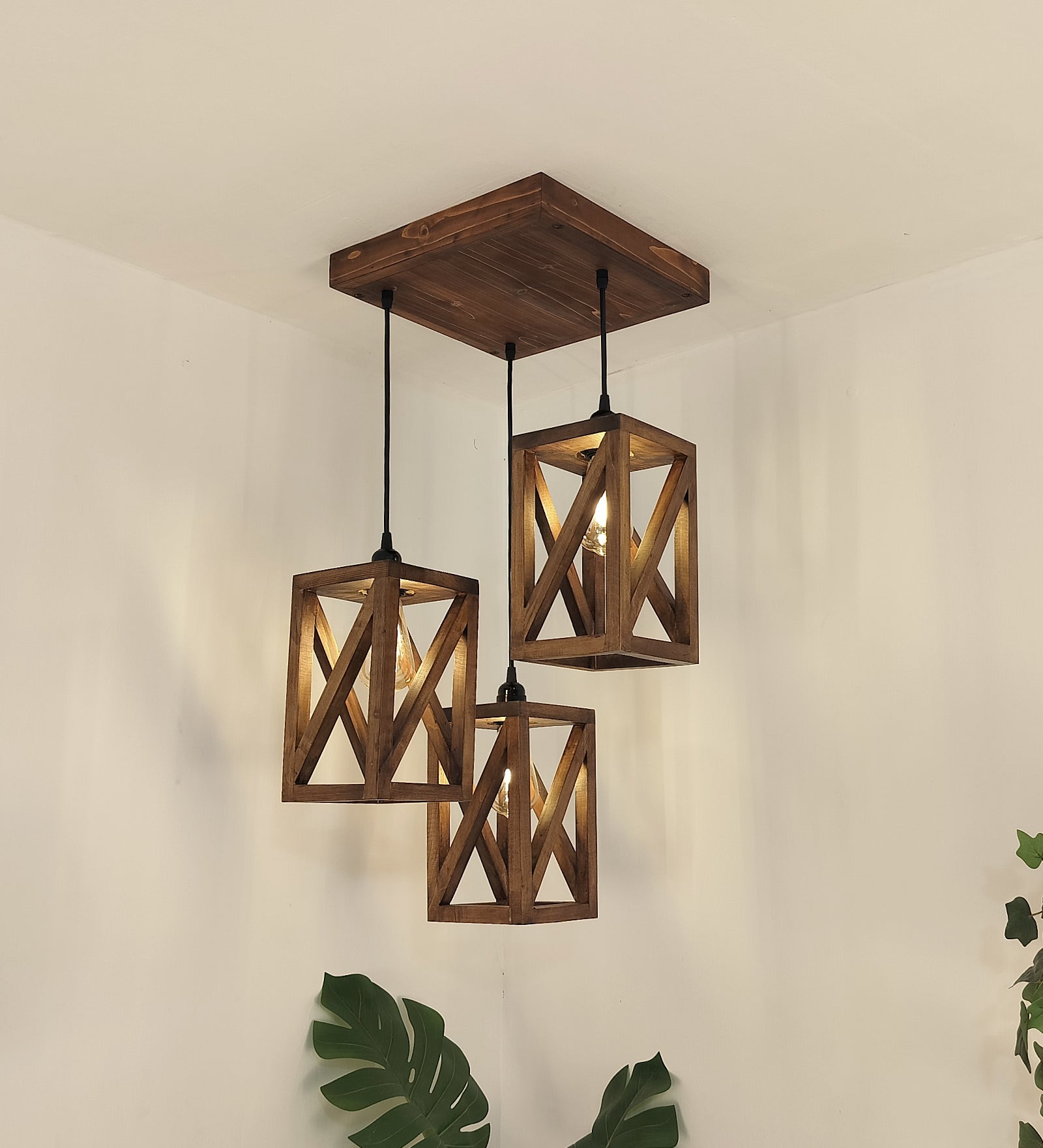 Symmetric Brown Wooden Cluster Hanging Lamp (BULB NOT INCLUDED)