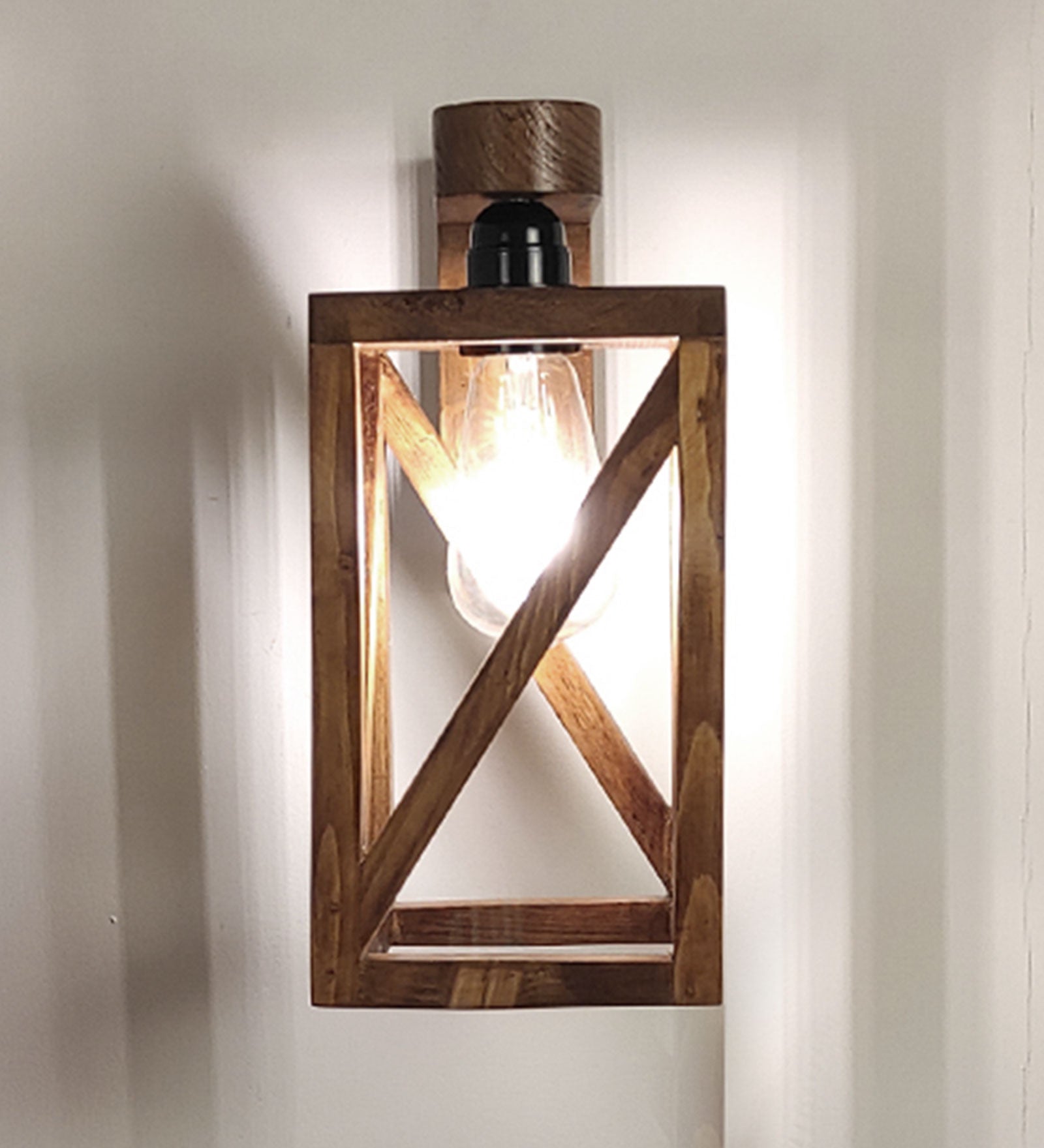 Symmetric Brown Wooden Wall Light (BULB NOT INCLUDED)