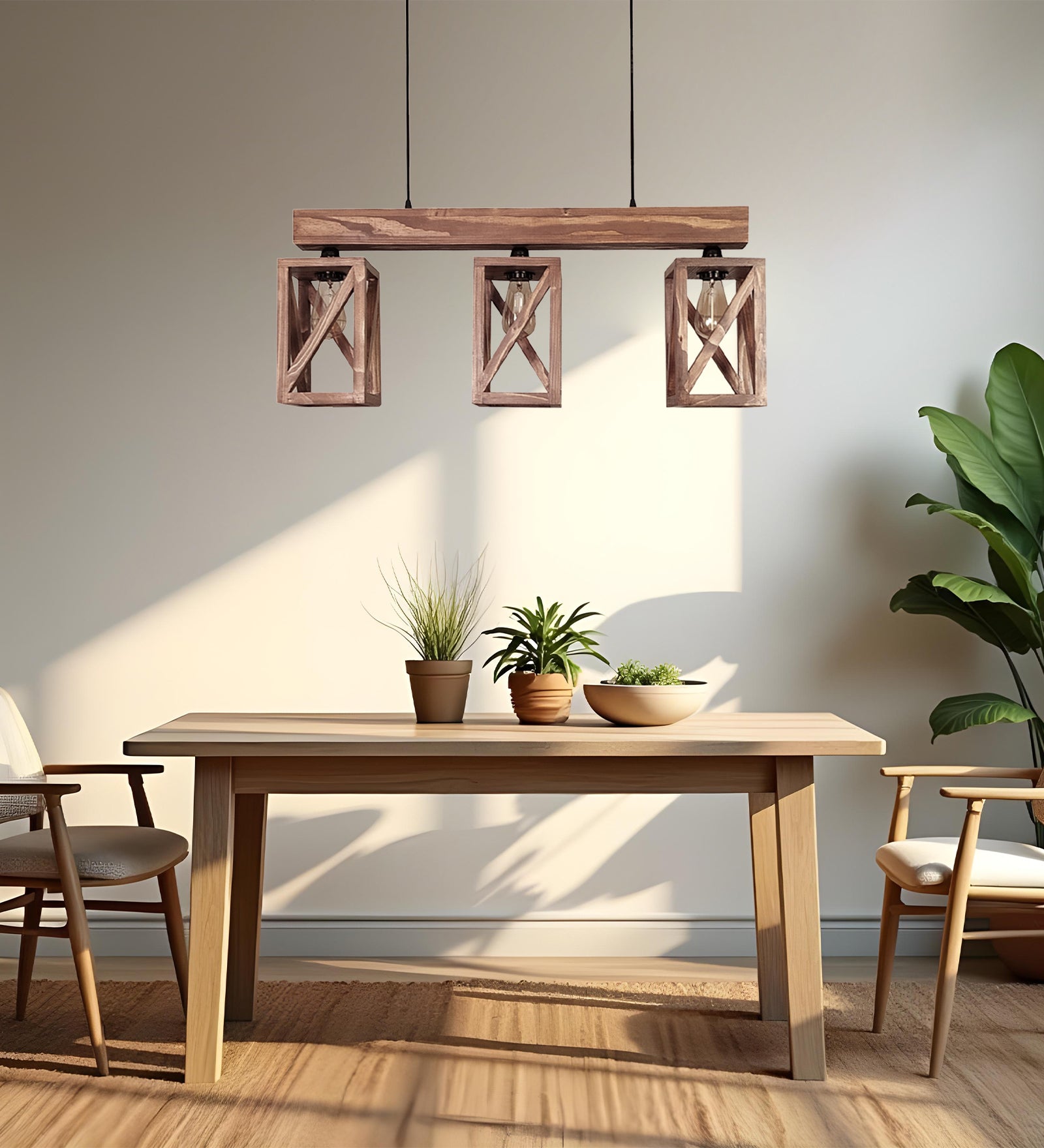 Symmetric Brown Wooden Series Hanging Lamp (BULB NOT INCLUDED)