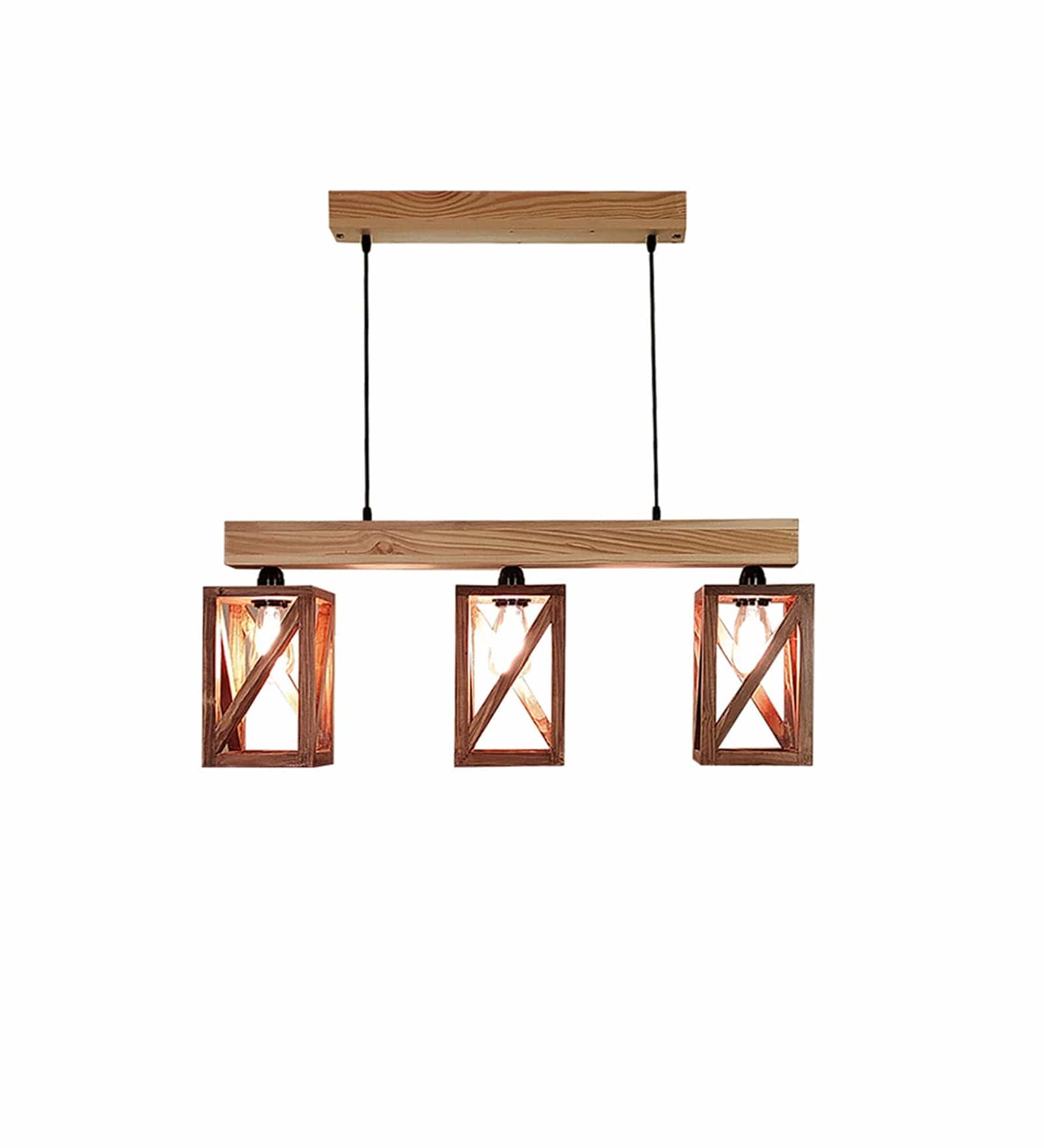 Symmetric Brown & Beige Wooden Series Hanging Lamp (BULB NOT INCLUDED)
