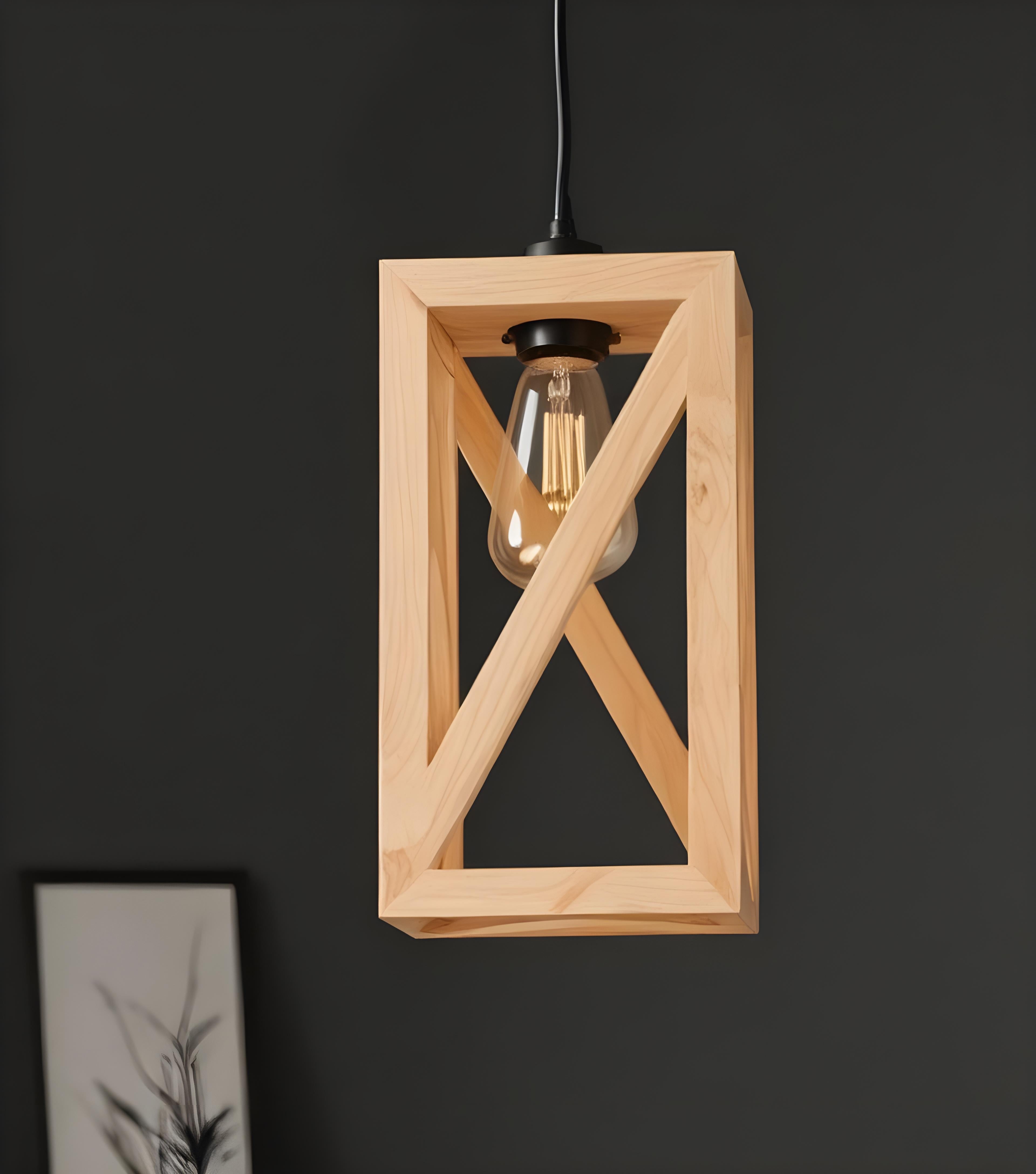 Symmetric Beige Wooden Single Hanging Lamp (BULB NOT INCLUDED)