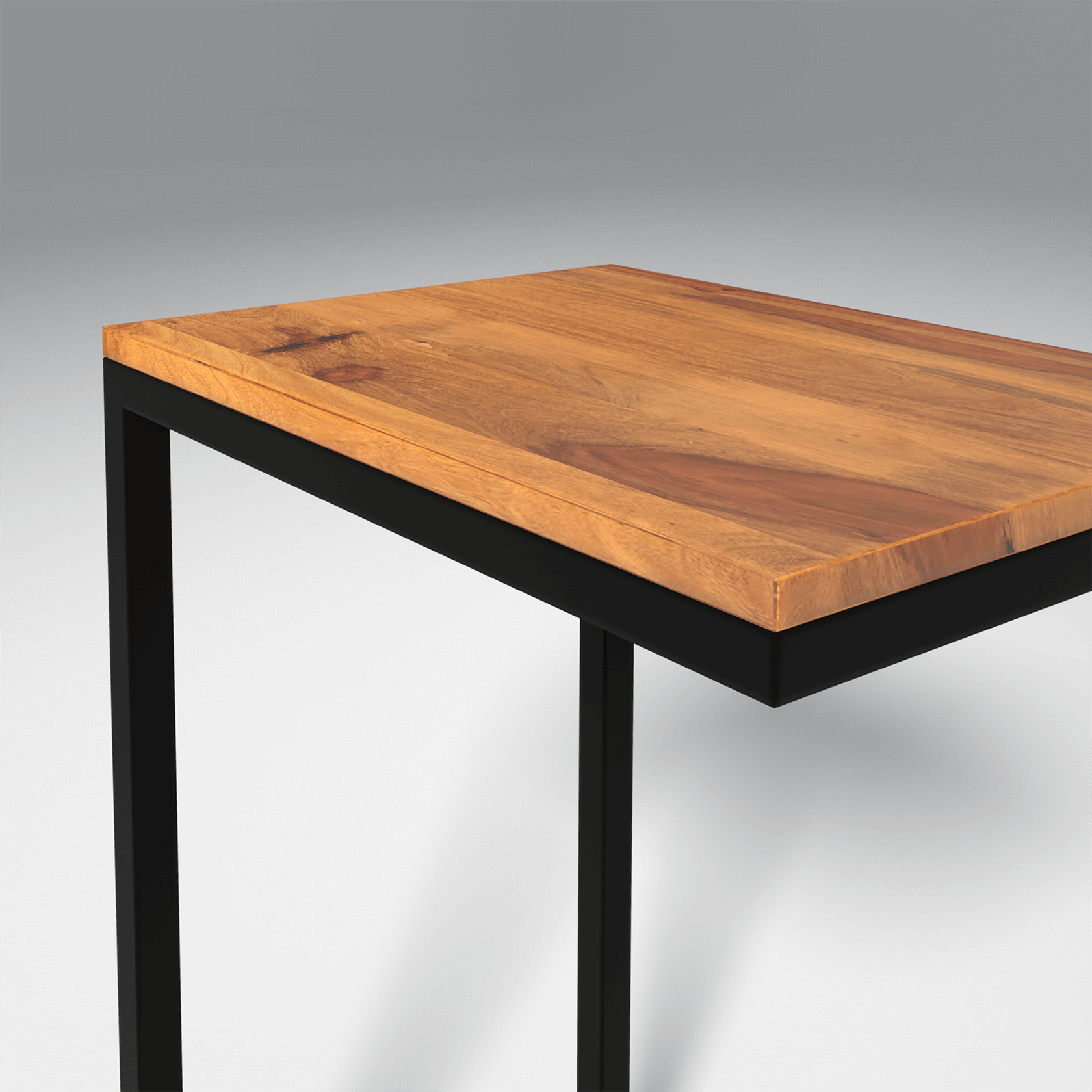 Tumbly Iron And Sheesham Wood Laptop Table In Light Honey