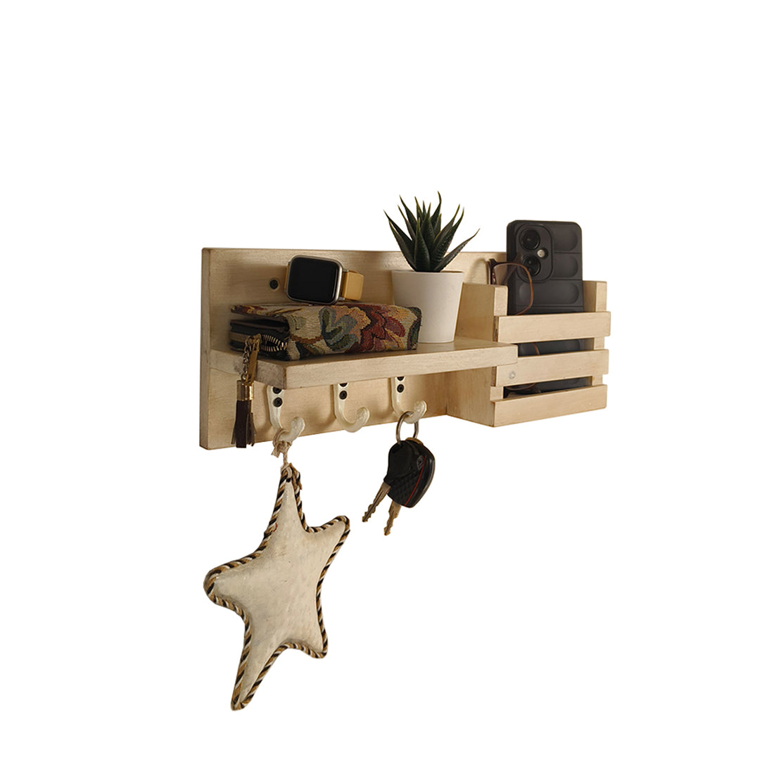 TULIP Wooden Wall Shelf Organiser with Key Holders