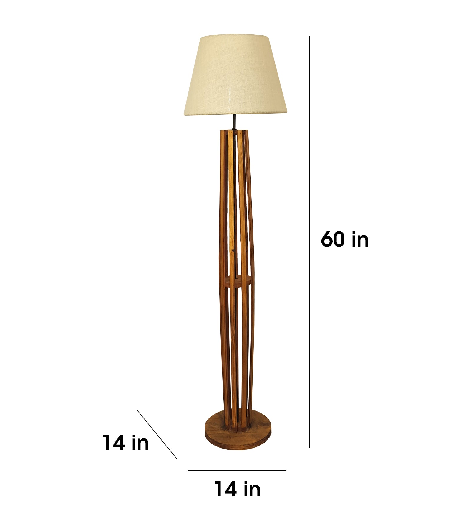 Tall Boy Wooden Floor Lamp With Yellow Printed Fabric Lampshade (BULB NOT INCLUDED)