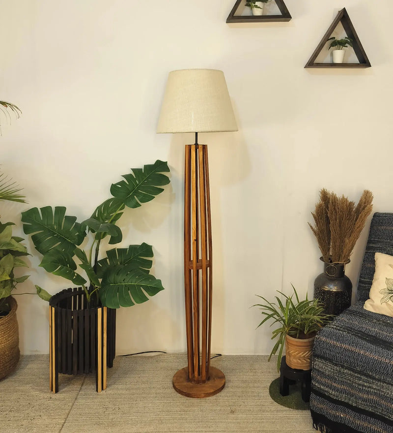 Tall-Boy-Wooden-Floor-Lamp-8.jpg Tall Boy Wooden Floor Lamp With Yellow Printed Fabric Lampshade (BULB NOT INCLUDED) - Image 1
