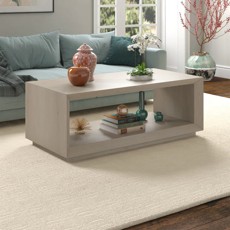 Modern Rectangular Coffee Table| Wood-Grain Finish Center Table with Plinth Base