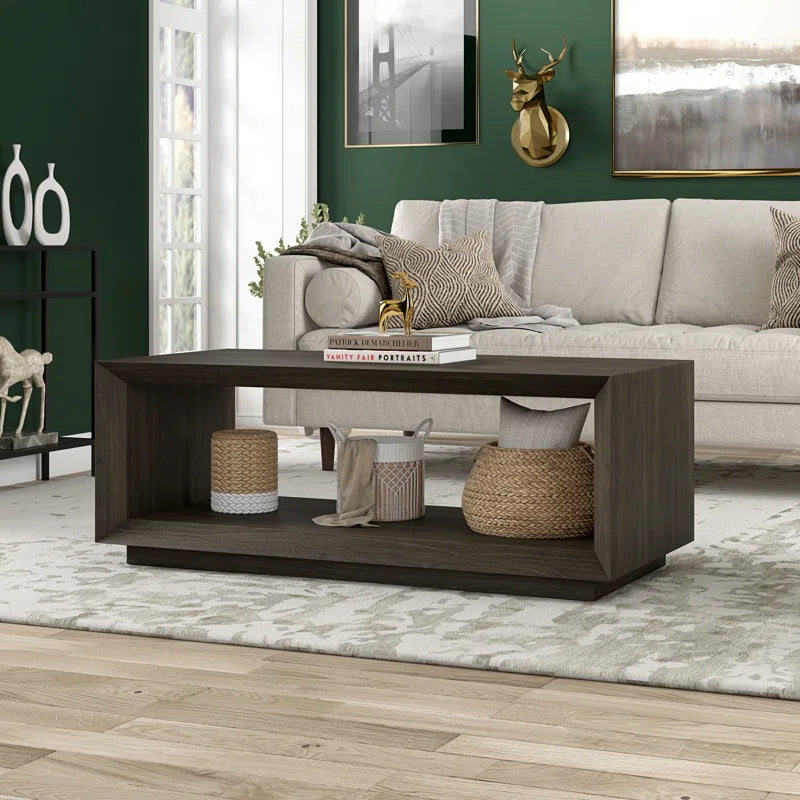 Modern Rectangular Coffee Table| Wood-Grain Finish Center Table with Plinth Base