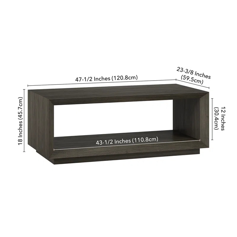 Modern Rectangular Coffee Table| Wood-Grain Finish Center Table with Plinth Base