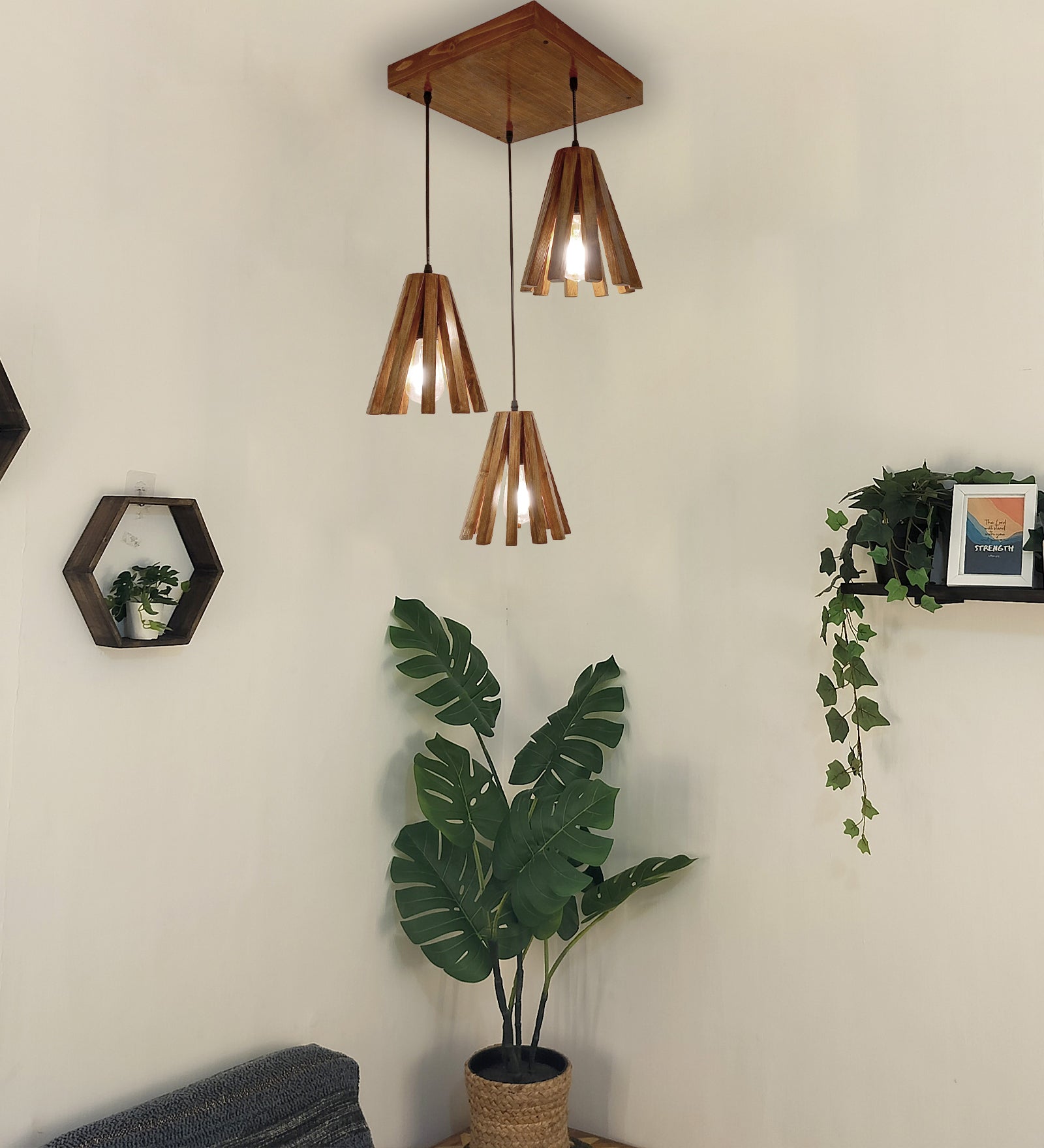 Taper Brown Wooden Cluster Hanging Lamp (BULB NOT INCLUDED)