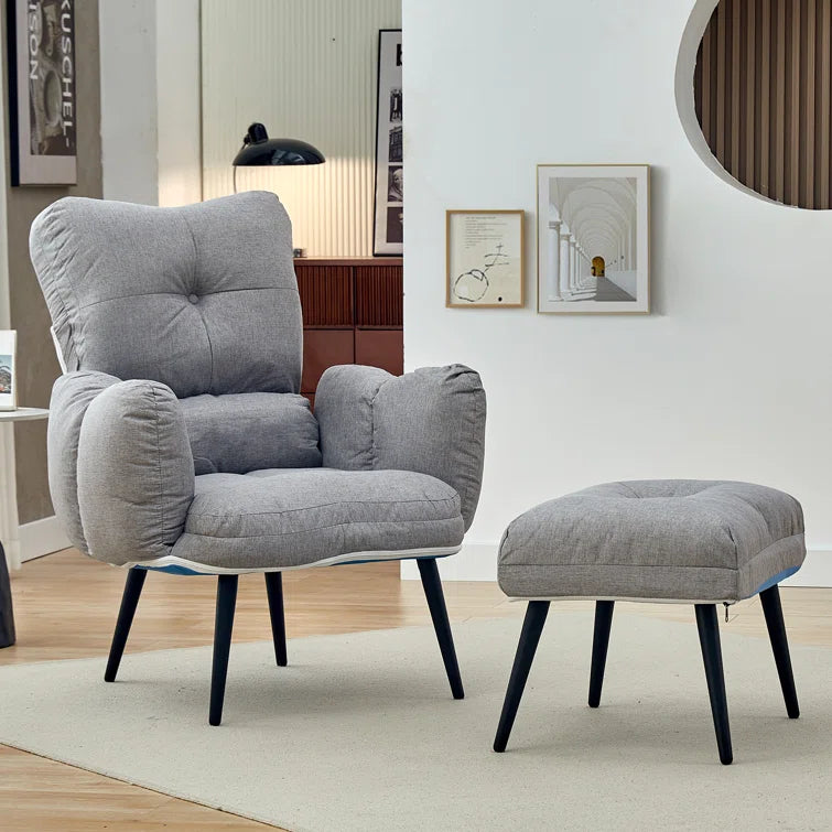 Tauranac Wide Tufted Linen Lounge Chair and Ottoman