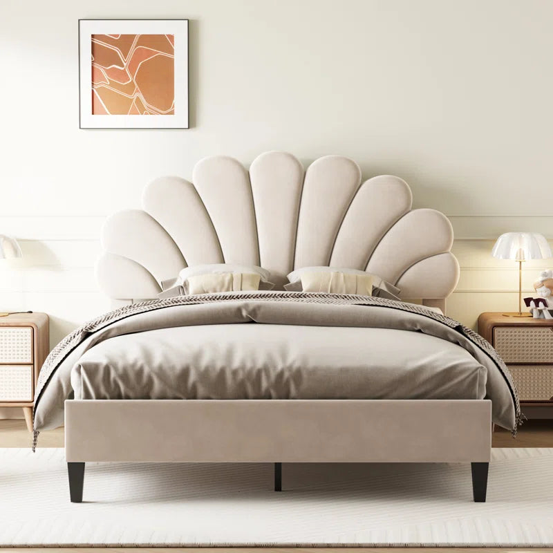 Tayveion Upholstered Platform Bed with Floral Velvet Headboard