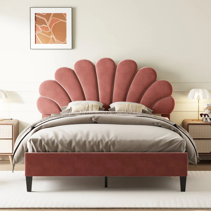 Tayveion Upholstered Platform Bed with Floral Velvet Headboard