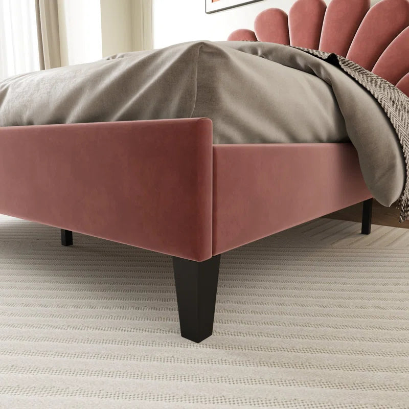 Tayveion Upholstered Platform Bed with Floral Velvet Headboard