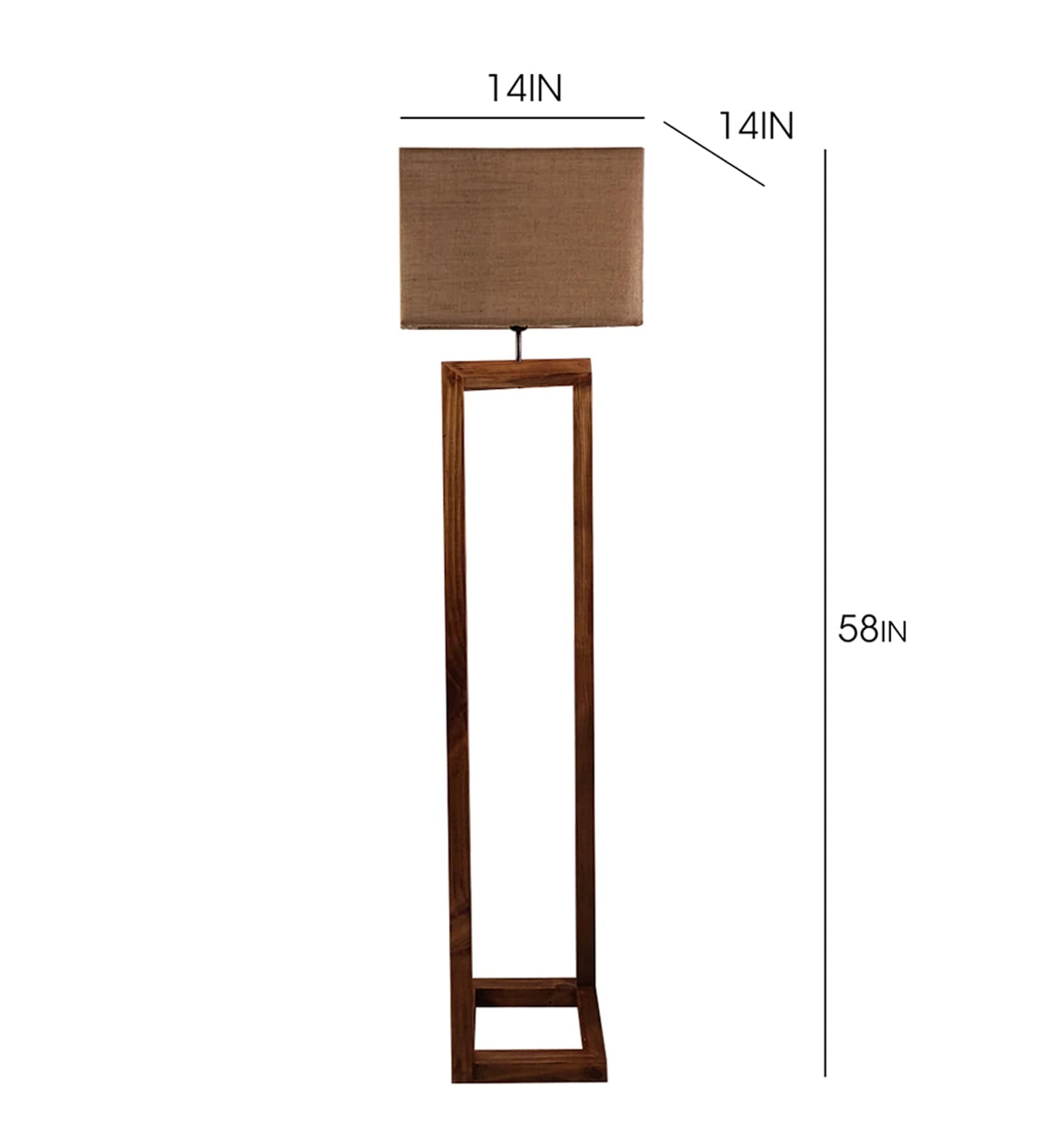 Tesseract Wooden Floor Lamp with Brown Base Beige Fabric Lampshade (BULB NOT INCLUDED)