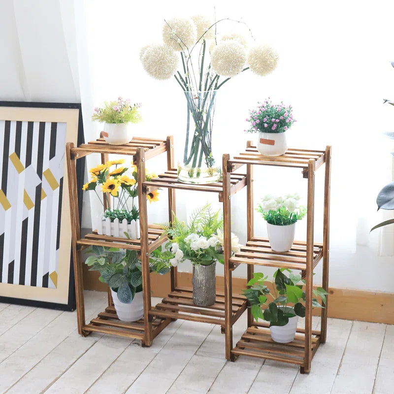 8-Tier Wooden Plant Stand | Multi-Level Indoor Plant Shelf | Rectangular Pedestal Display Rack