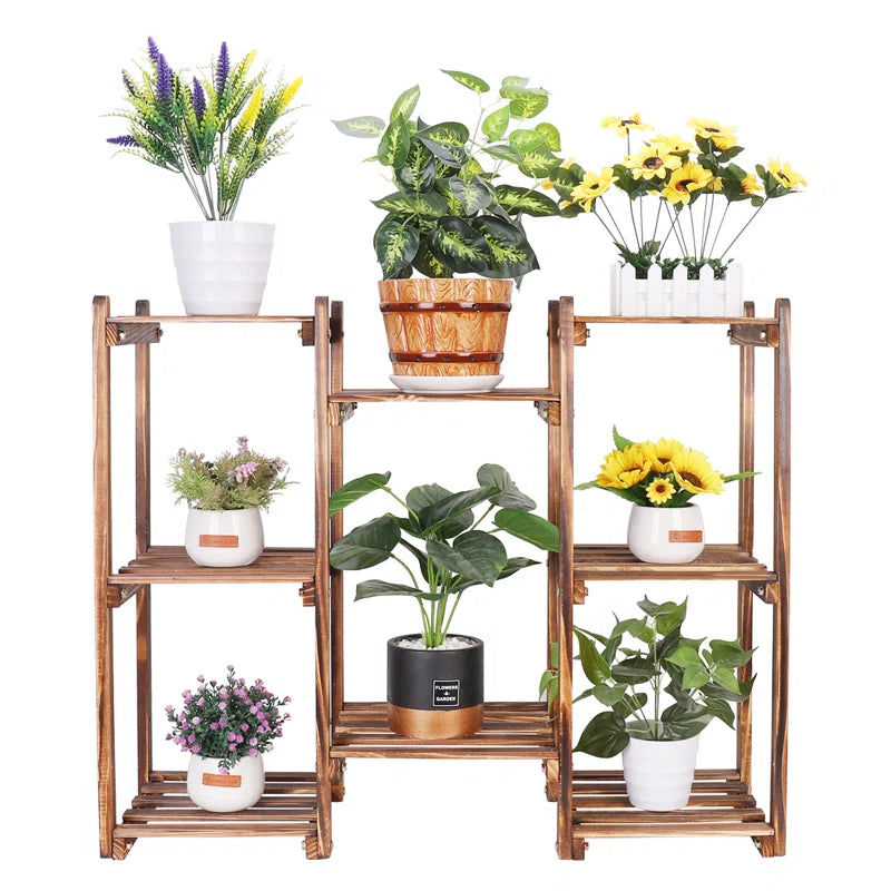 8-Tier Wooden Plant Stand | Multi-Level Indoor Plant Shelf | Rectangular Pedestal Display Rack