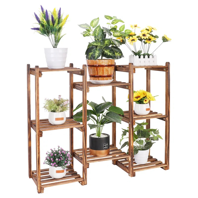 8-Tier Wooden Plant Stand | Multi-Level Indoor Plant Shelf | Rectangular Pedestal Display Rack