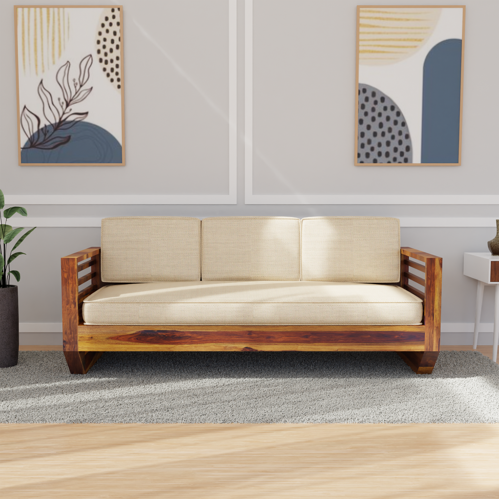 Plushify Sheesham Wood Sofa In Light Honey