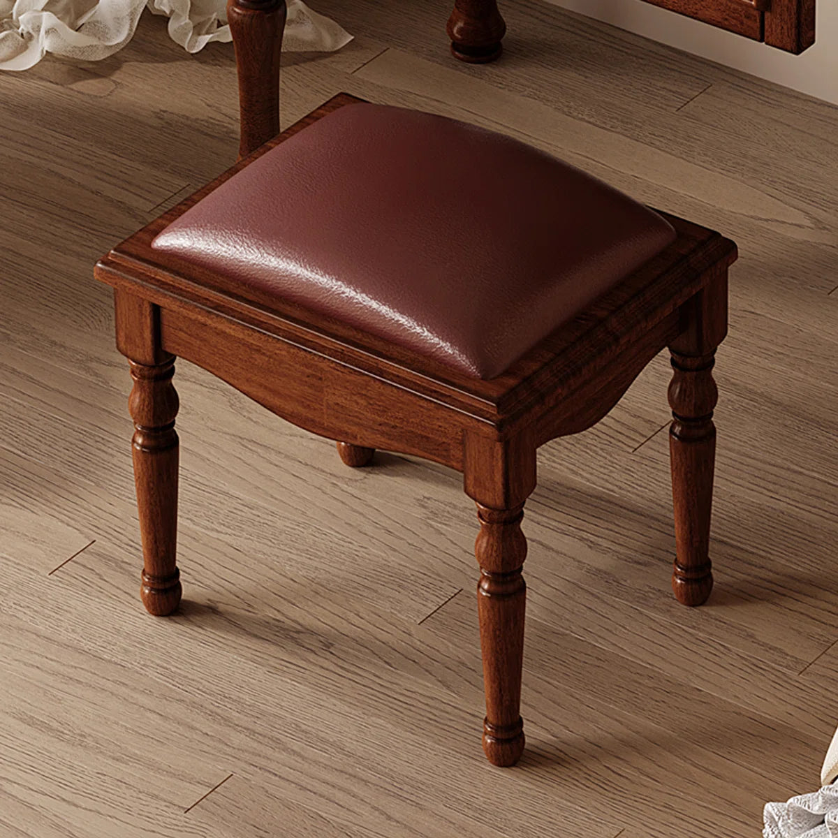 Vintage Mahogany Makeup Vanity Set with Petal Mirror & Stool