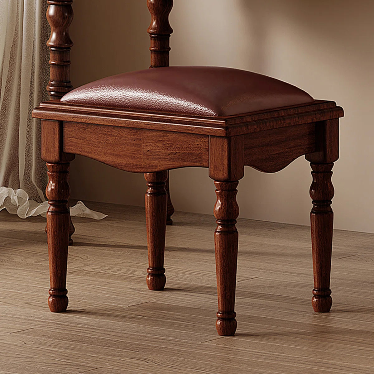 Vintage Mahogany Makeup Vanity Set with Petal Mirror & Stool