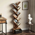 Rustic Brown Tree Bookshelf with 8 Shelves and Storage Drawer