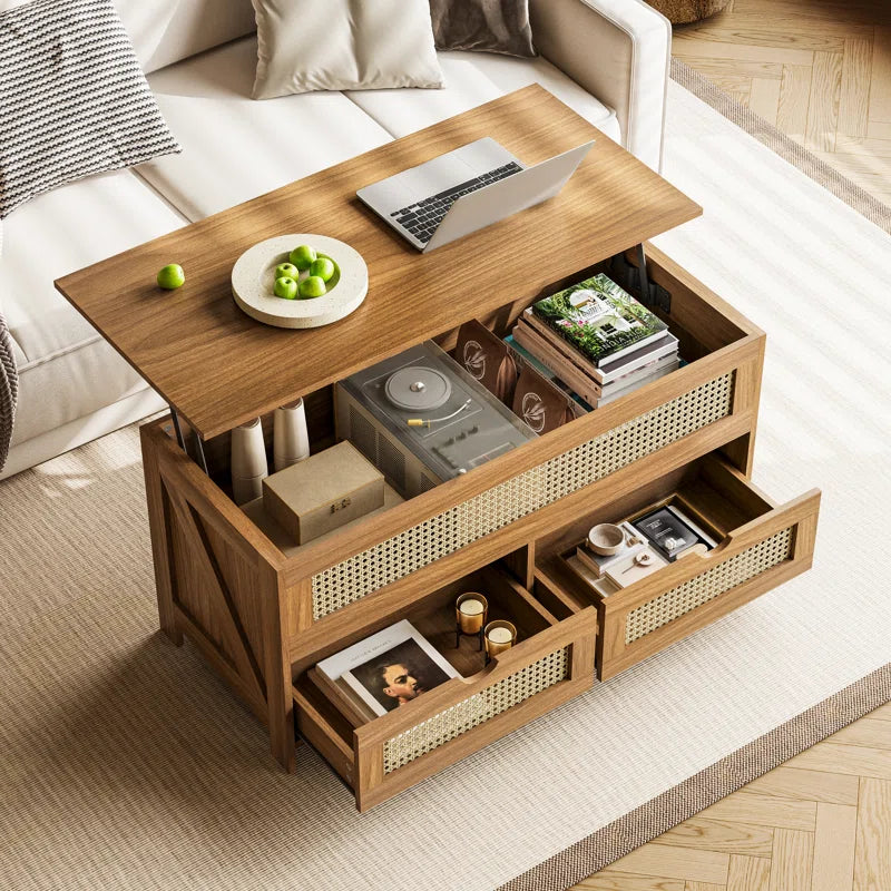 Wood Lift Top Coffee Table with 2 Drawers for living room