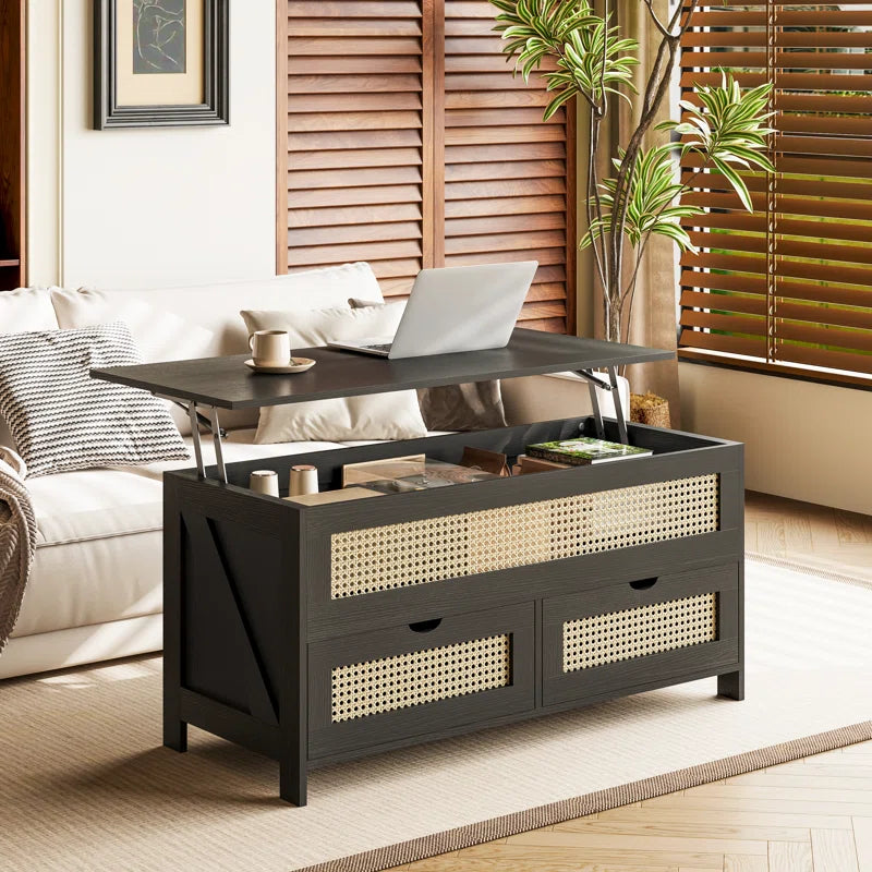 Wood Lift Top Coffee Table with 2 Drawers for living room