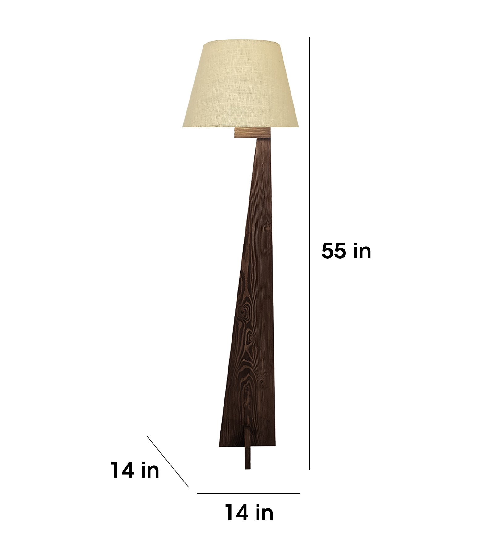 Trigo Wooden Floor Lamp with Brown Base and Yellow Printed Fabric Lampshade