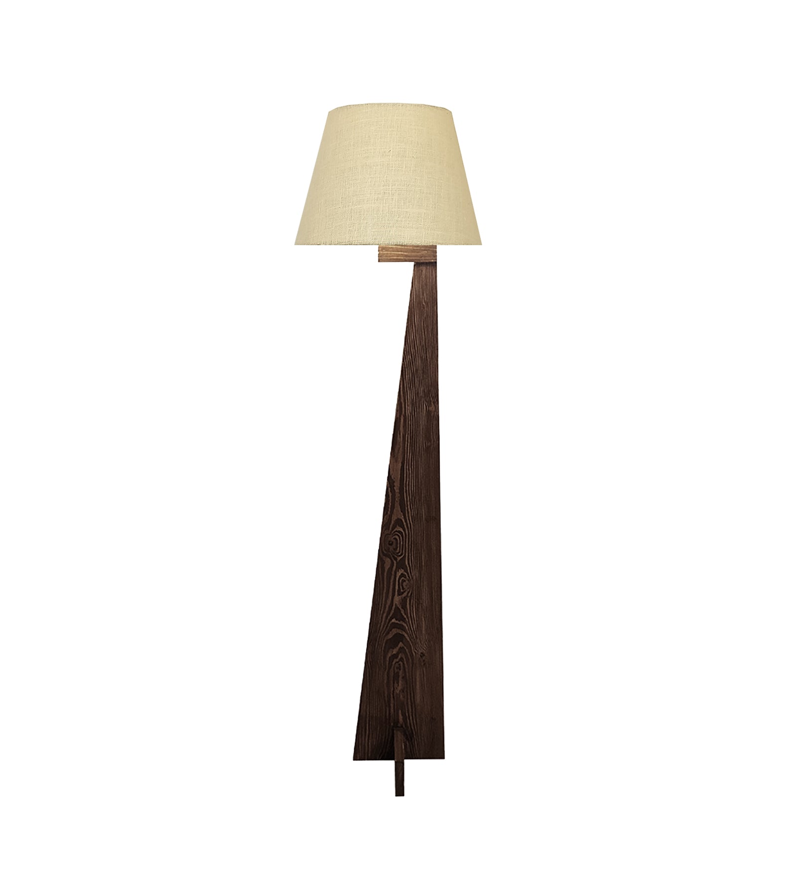 Trigo Wooden Floor Lamp with Brown Base and Yellow Printed Fabric Lampshade
