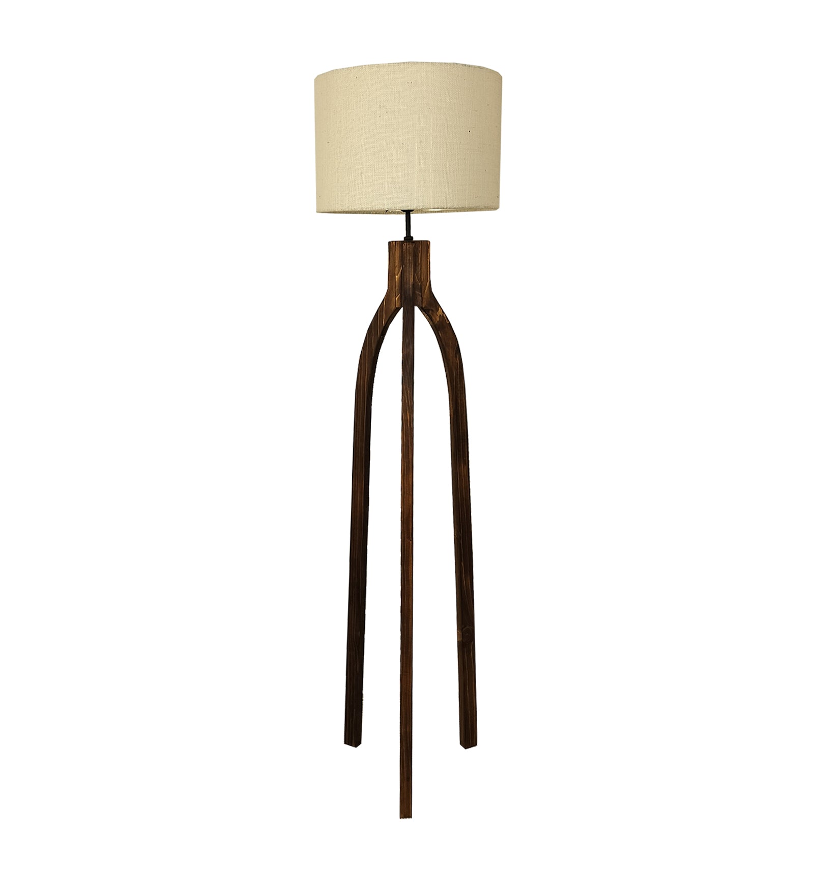 Trilogy Wooden Floor Lamp with Brown Base and Jute Fabric Lampshade