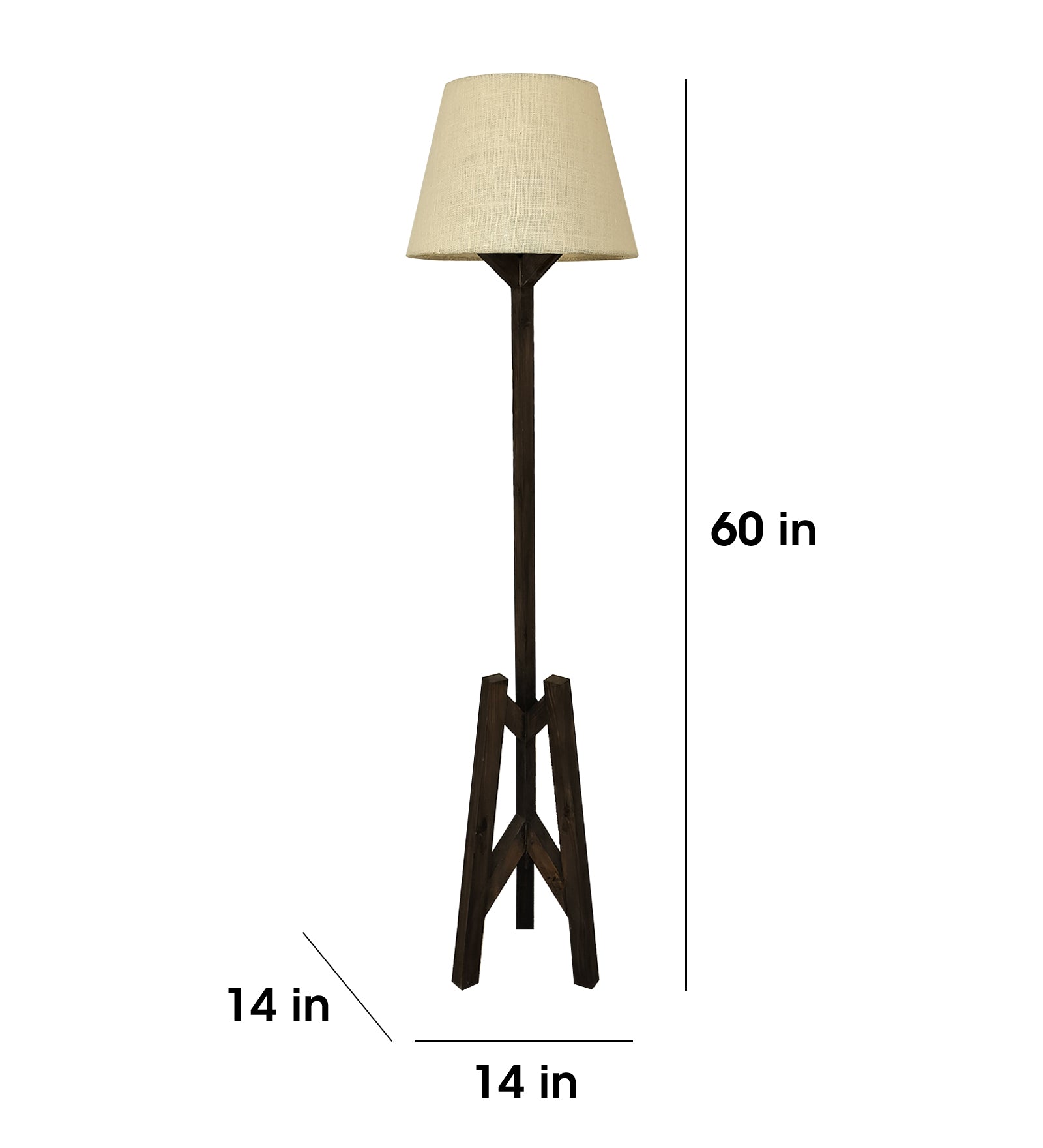 Troika Wooden Floor Lamp with Brown Base and Premium Beige Fabric Lampshade (BULB NOT INCLUDED)