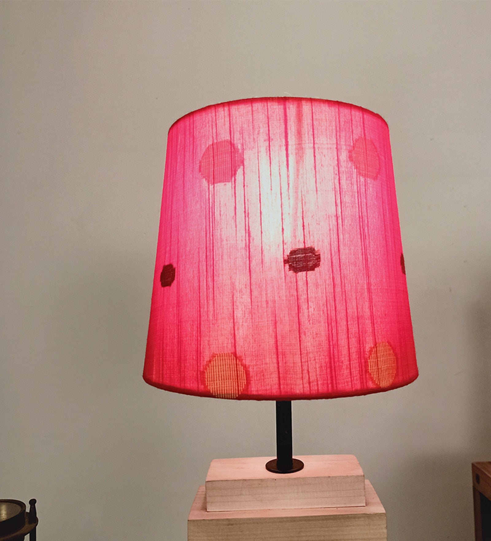 Truffle Brown Wooden Table Lamp with Yellow Printed Fabric Lampshade (BULB NOT INCLUDED)