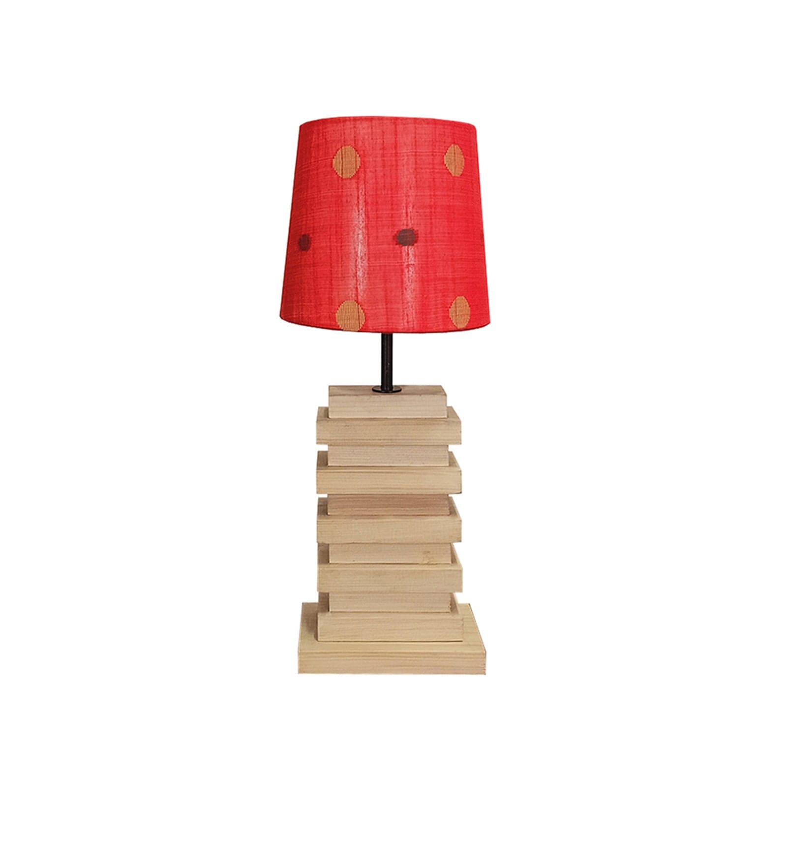 Truffle Brown Wooden Table Lamp with Yellow Printed Fabric Lampshade (BULB NOT INCLUDED)