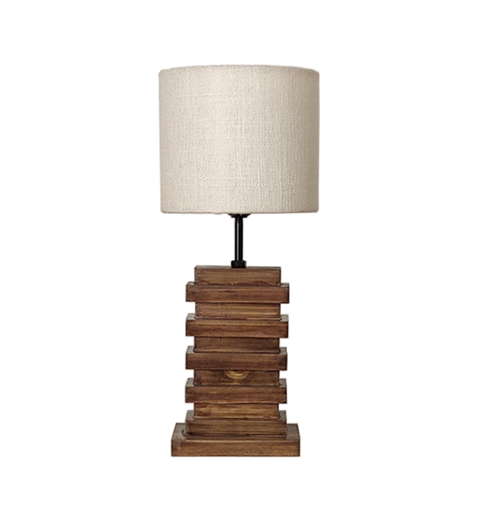 Truffle Beige Wooden Table Lamp with Red Printed Fabric Lampshade (BULB NOT INCLUDED)