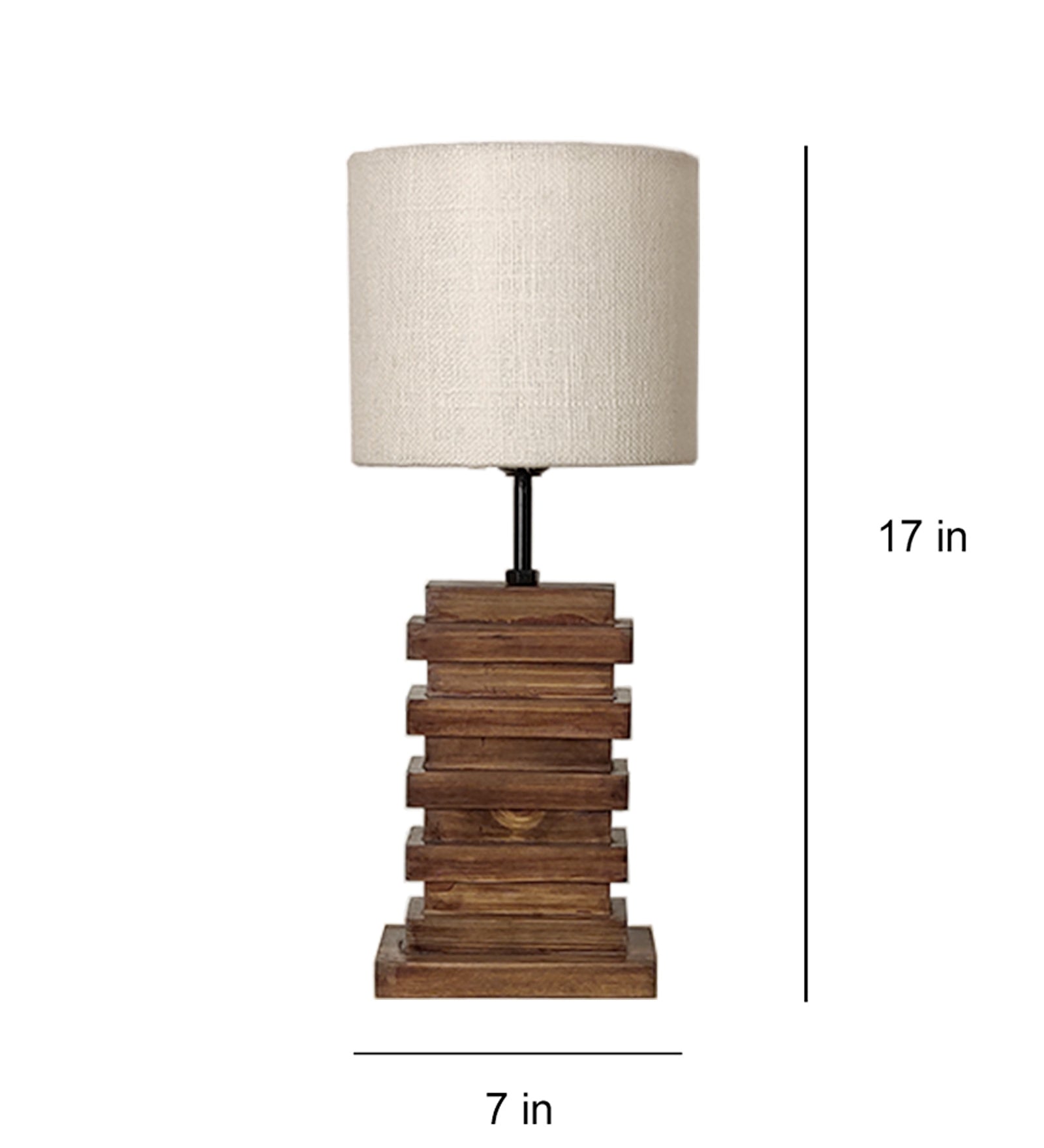 Truffle Beige Wooden Table Lamp with Red Printed Fabric Lampshade (BULB NOT INCLUDED)