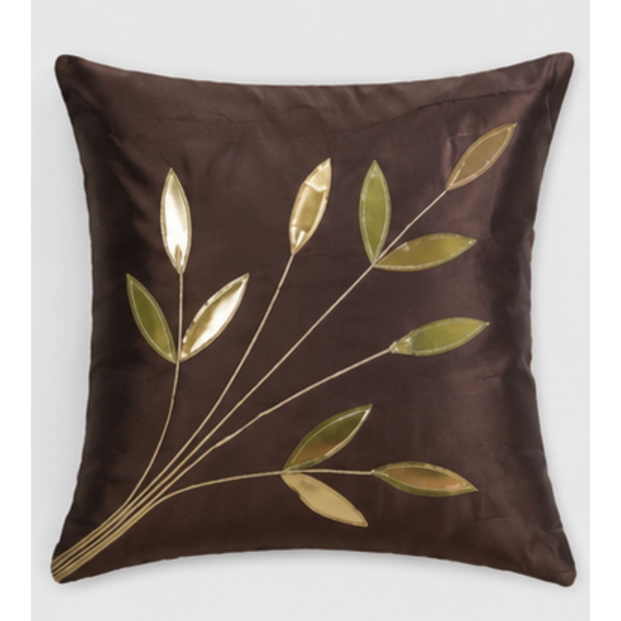 Gorgeous Brown Silk Cushion Covers – Elegant Leaf Embroidery