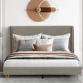 Upholstered Bed Frame With Angled Brass Legs, Easy To Assemble, Fabrics Headboard, Stylish, Comfy