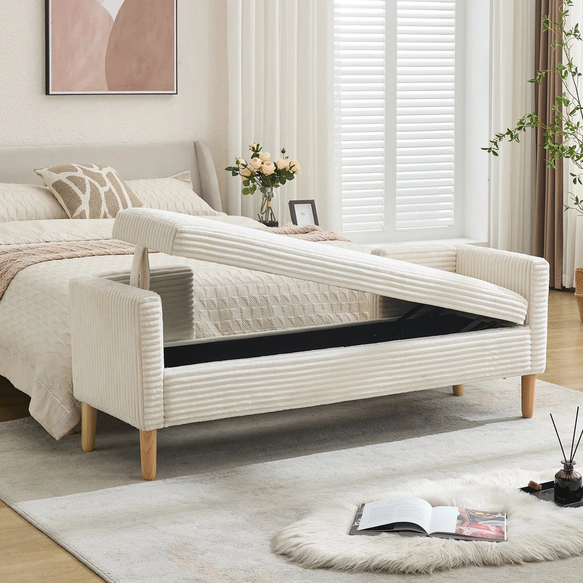 Upholstered Flip Top Storage Bench