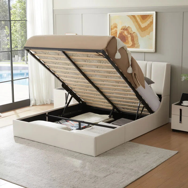 Upholstered Gas Lift Storage Bed Frame, Wingback Design, Spacious Under-Bed Storage, Sturdy Metal Frame, Easy Assembly, Ideal for Modern Bedrooms