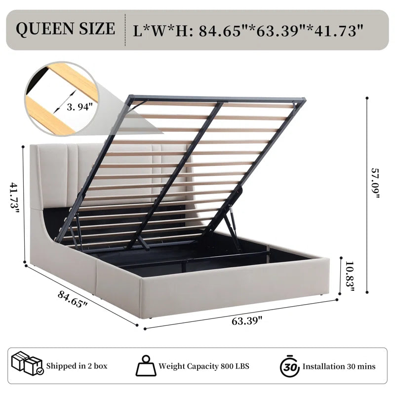 Upholstered Gas Lift Storage Bed Frame, Wingback Design, Spacious Under-Bed Storage, Sturdy Metal Frame, Easy Assembly, Ideal for Modern Bedrooms