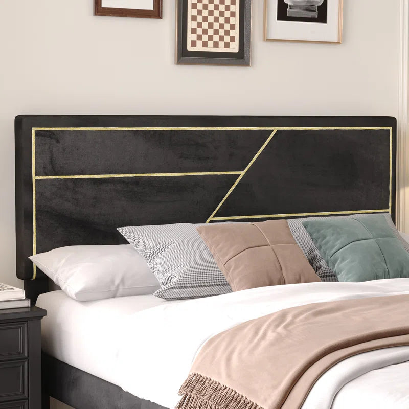 Upholstered Platform Bed, Modern Bed Frame with Velvet Headboard, No Spring Boxing Needed