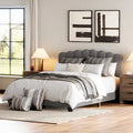 Upholstered Platform Bed With Velvet And Striped Headboard