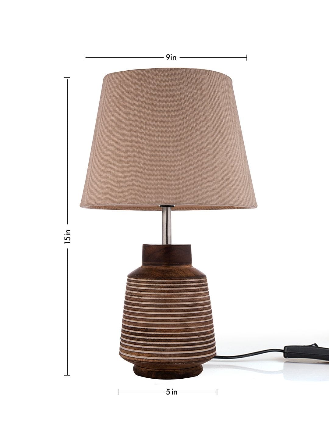Rustic Ridged Wooden Lamp with Samre Brown Shade