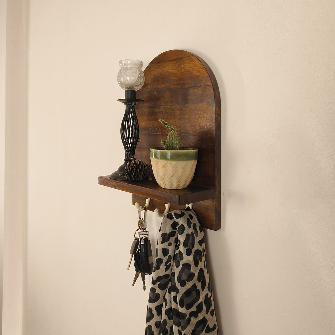 Valencia Wooden Wall Shelf Organiser with Key Holders