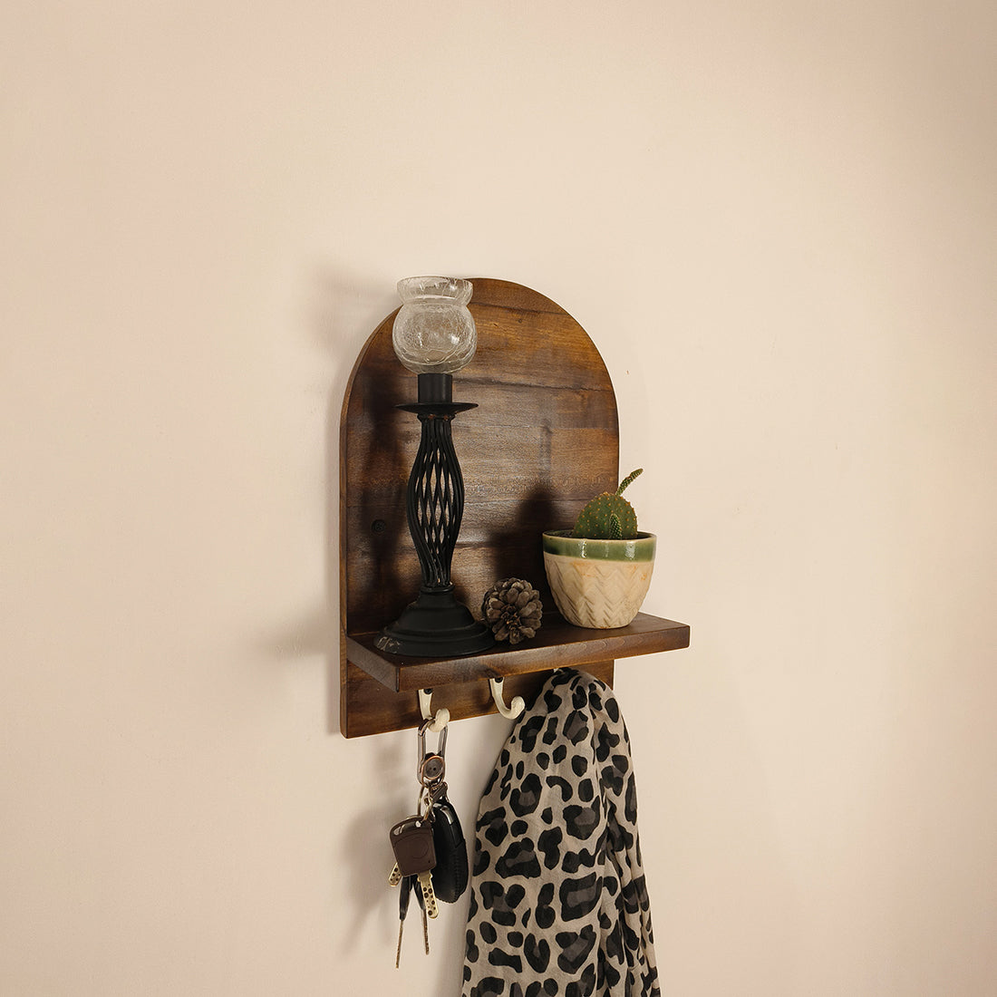 Valencia Wooden Wall Shelf Organiser with Key Holders