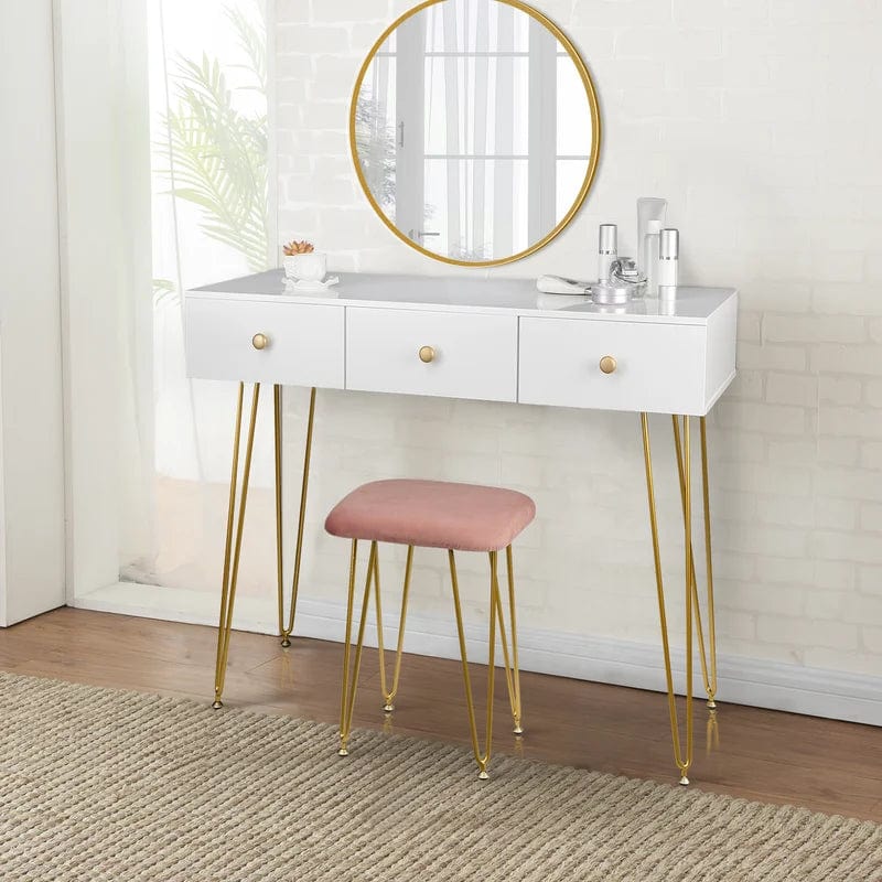 Acrylic Vanity Desk - Makeup Vanity Table - Dressing Table for Bedroom, Dressing Room, Large Storage Space, Gold Metal Legs